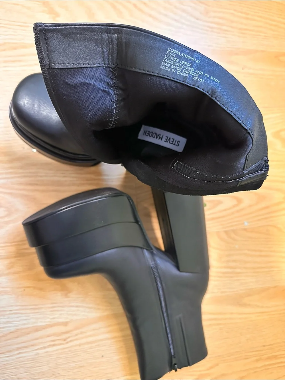 Steve Madden COBRA Black Leather Platform Ankle Boots Zip Round Toe US 5.5